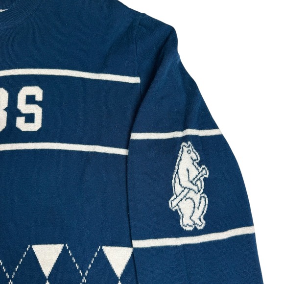 Chicago Cubs Sweater Men Large Argyle Knit Pullover MLB Fan Gear Blue White - Picture 4 of 14